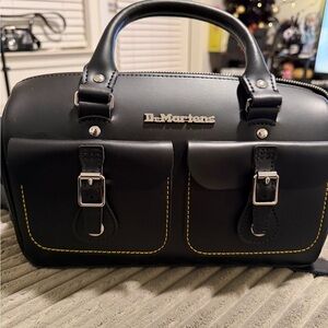 Dr. Martens Black Leather Briefcase with Silver Accents